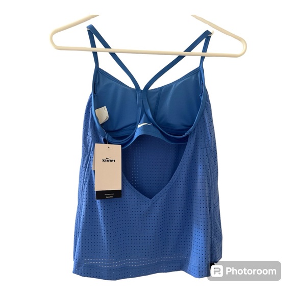 NWT Nike Essential Blue Mesh Layered Tankini Top Small Racerback Women - Picture 2 of 10